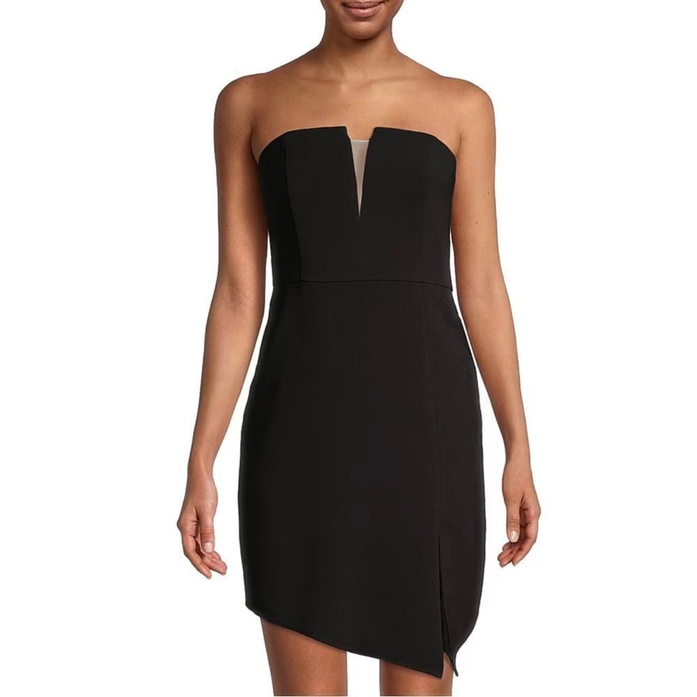 NWT Liv Foster Strapless Twill Dress 4 Black Asymmetrical Cocktail Party LBD